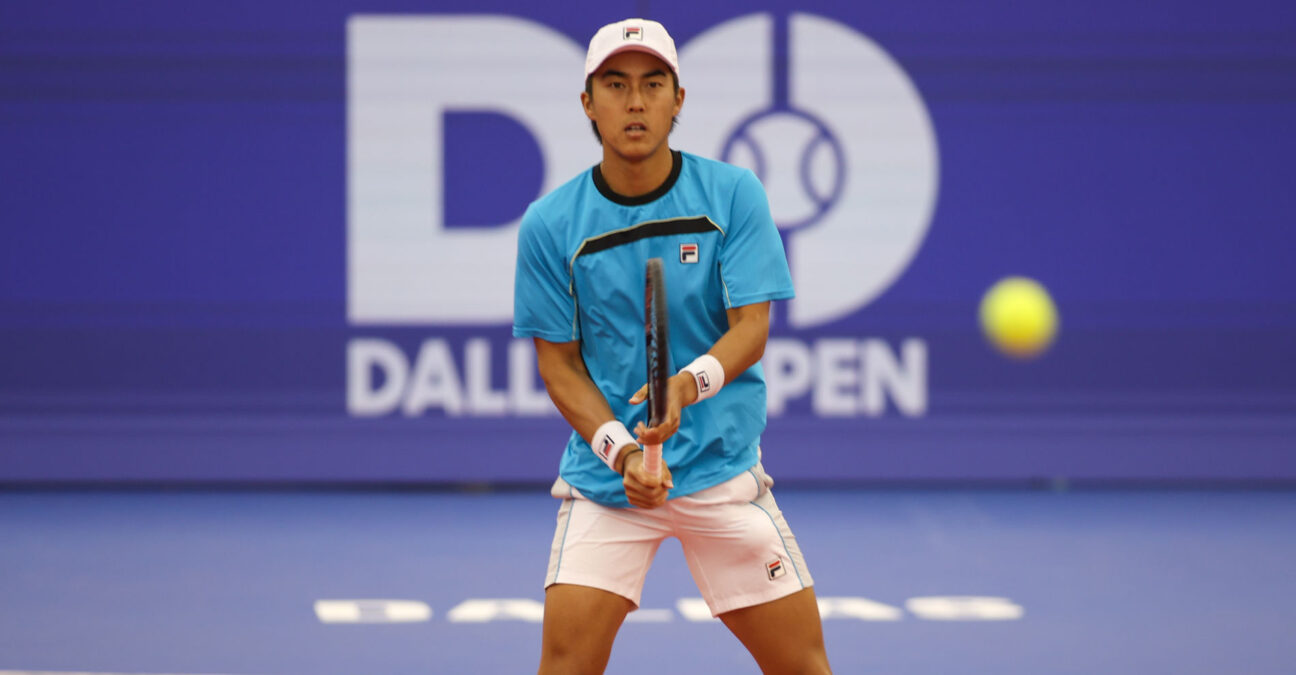 DALLAS, TX - FEBRUARY 08: Rinky Hijikata (AUS) hits a volley during the Dallas Open on February 8, 2024 at Styslinger/Altec Tennis Center in Dallas, TX. || 284636_0003