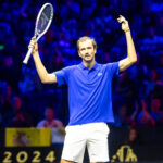 22.09.2024, Tennis, Herren, Laver Cup 2024, Berlin, Einzel, Ben Shelton Team World - Daniil Medwedew Team Europe Daniil Medwedew Team Europe jubelt. Berlin Uber Arena Berlin Deutschland 22 09 2024, Tennis, Men, Laver Cup 2024, Berlin, Singles, Ben Shelton Team World Daniil Medvedev Team Europe Daniil Medvedev Team Europe cheers Berlin Uber Arena Berlin Germany