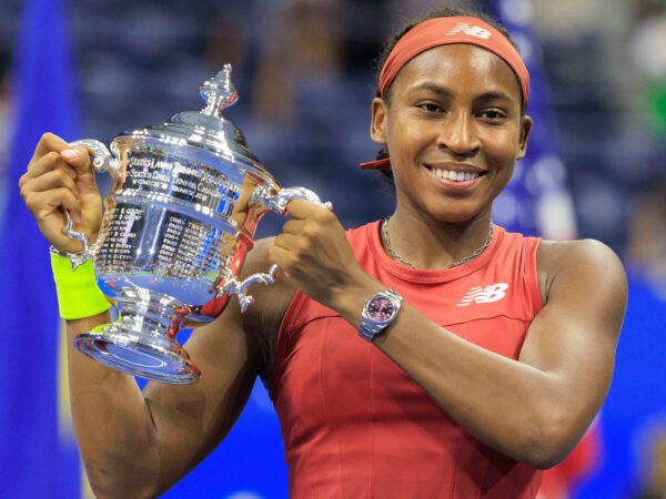 September 9, 2023, Flushing Meadows, New York, USA: Coco Gauff poses with the trophy after winning the 2023 US Open Womenâ€™s Final match against Aryna Sabalenka held at the USTA Billie Jean King National Tennis Center on Saturday September 9, 2023 in the Flushing neighborhood of the Queens borough of New York City.