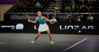 January 29, 2025, Linz, Upper Austria, Austria: Anastasia Potapova, returns with forehand to Rebecca Sramkova of Slovakia during the Upper Austria Ladies Linz - Womens Tennis, WTA500 (