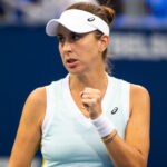 August 7, 2023, MONTREAL, CANADA: Belinda Bencic of Switzerland in action during the first round of the 2023 Omnium Banque Nationale WTA 1000 tennis tournament