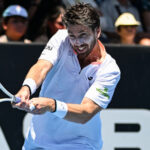 Cameron Norrie of Great Britain plays a shot against Facundo Diaz Acosta of Argentina in the Round 1, R32 Men’s Singles Match of the 2025 Men’s ASB Classic tennis tournament at Manuka Doctor Arena, Auckland, New Zealand on Tuesday 7 January 2025.