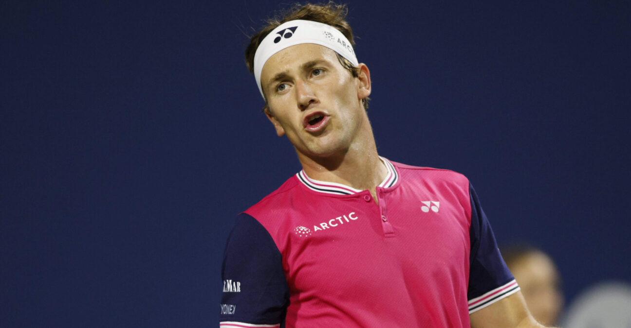 August 8, 2023, TORONTO, ON, Canada: Casper Ruud of Norway reacts after losing a point to Jiri Lehecka of Czech Republic during National Bank Open tennis in Toronto, Tuesday, Aug. 8, 2023.