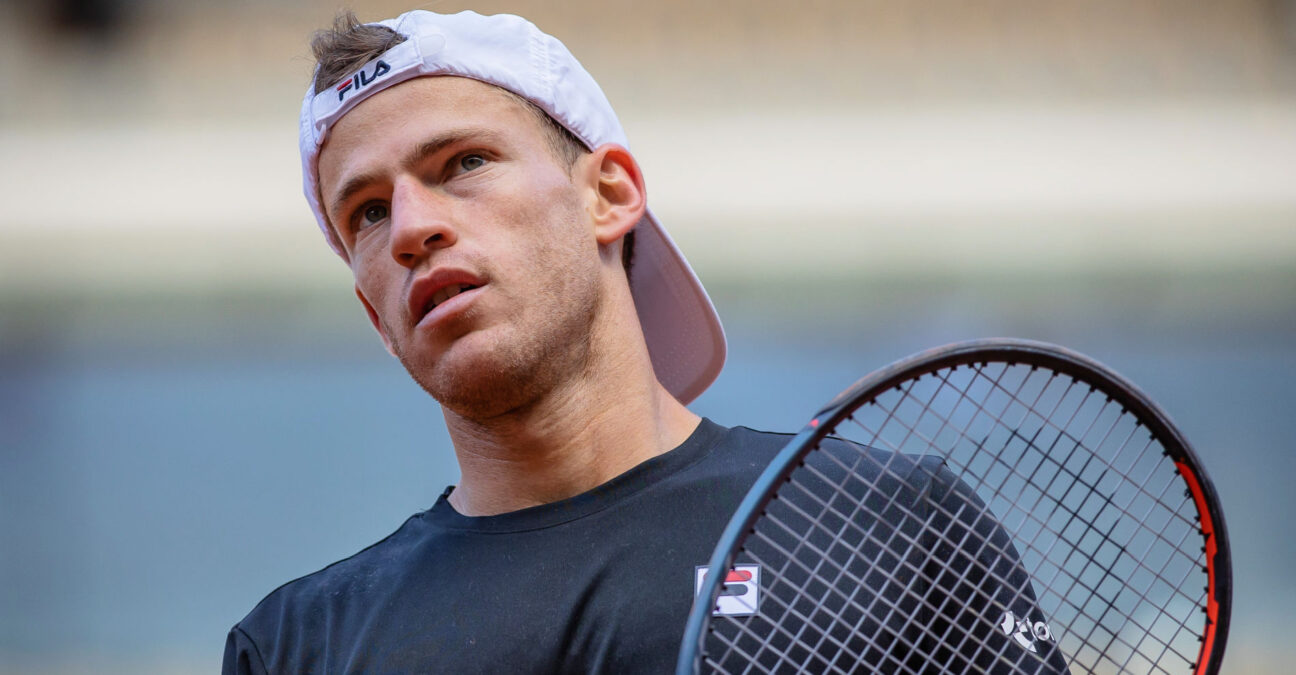 October 9, 2020, Paris, France, FRANCE: Diego SCHWARTZMAN (ARG) reacts during his match against Rafael NADAL (ESP) in the Philippe Chatrier court during the Semifinal of the French Open tennis tournament at Roland Garros in Paris, France, 8th October 2020.