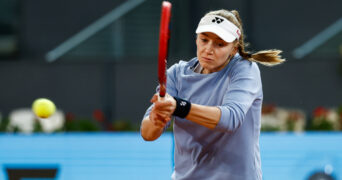 May 2, 2024, Madrid, Madrid, SPAIN: Elena Rybakina of Kazakhstan in action against Aryna Sabalenka of Belarus during the Masters 1000 and WTA 1000, tournament celebrated at Caja Magica on May 02, 2024 in Madrid, Spain. (Credit Image: © Irina R. Hipolito/AFP7 via ZUMA Press Wire)