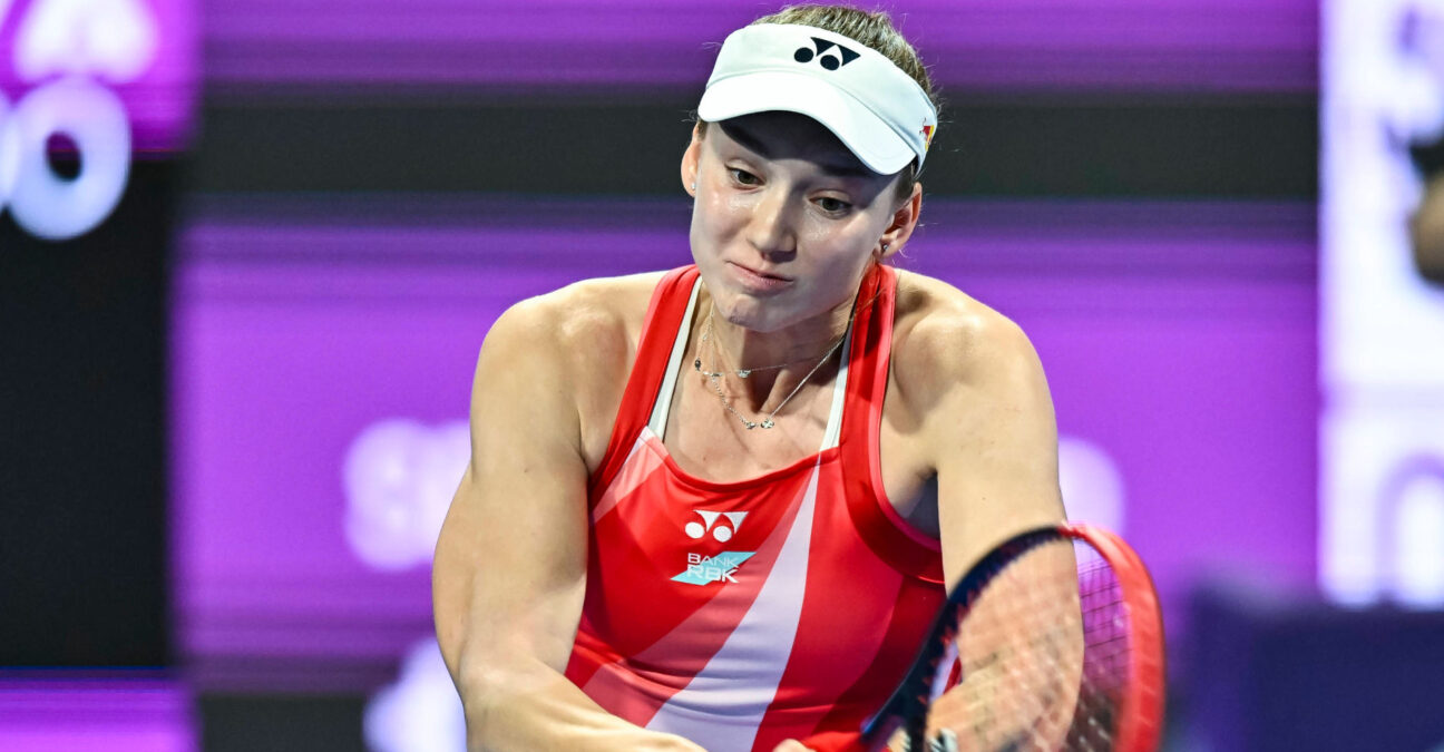 QATAR TOTALENERGIES OPEN - QUARTER-FINALS Elena Rybakina of Kazakistan competes in her quarterfinals match against Elena Rybakina of Kazakistan during the WTA, Tennis Damen Qatar TotalEnergies Open 2025 tennis tournament at the Khalifa International Tennis Complex in Doha, Qatar, on February 13, 2025. DOHA Qatar