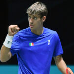 Bologna: BOLOGNA, ITALY - SEPTEMBER 13: Flavio Cobolli of Italy in action during the 2024 Davis Cup Finals Group Stage Bologna match between the Italy and Belgium at Unipol Arena on September 13, 2024 in Bologna, Italy. (Credit Image: © Andrea Rosito/IPA via ZUMA Press)