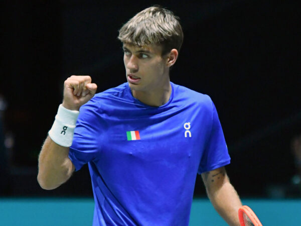 Bologna: BOLOGNA, ITALY - SEPTEMBER 13: Flavio Cobolli of Italy in action during the 2024 Davis Cup Finals Group Stage Bologna match between the Italy and Belgium at Unipol Arena on September 13, 2024 in Bologna, Italy. (Credit Image: © Andrea Rosito/IPA via ZUMA Press)