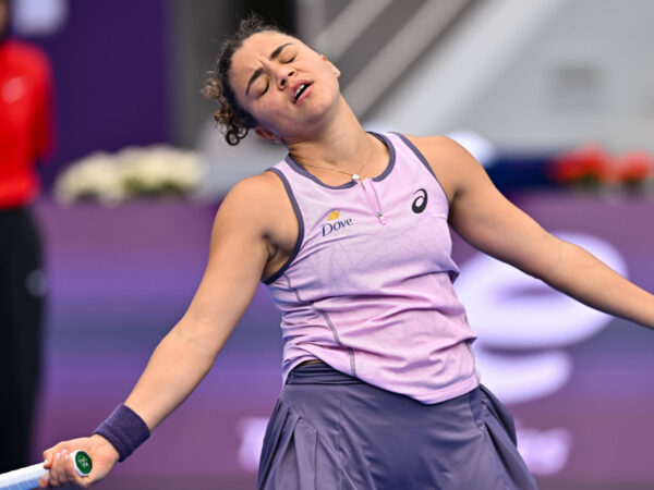 QATAR TOTALENERGIES OPEN - DAY FOUR Jasmine Paolini of Italy competes in her round of 16 match Jasmine Paolini of Italy during the WTA, Tennis Damen Qatar TotalEnergies Open 2025 tennis tournament at the Khalifa International Tennis Complex in Doha, Qatar, on February 12, 2025.