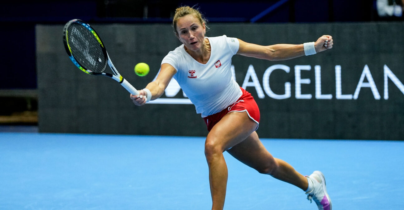 November 10, 2023: Katarzyna Kawa of Poland in action during tennis match between Poland and Spain The Billie Jean King Cup Finals 2023 at La Cartuja stadium on November 10, 2023, in Sevilla, Spain (Credit Image: © Joaquin Corchero/AFP7 via ZUMA Press Wire)