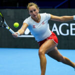 November 10, 2023: Katarzyna Kawa of Poland in action during tennis match between Poland and Spain The Billie Jean King Cup Finals 2023 at La Cartuja stadium on November 10, 2023, in Sevilla, Spain (Credit Image: © Joaquin Corchero/AFP7 via ZUMA Press Wire)