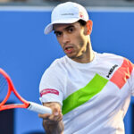 ATP, Tennis Herren QATAR EXXONMOBIL OPEN ROUND OF 16 Nuno Borges of Portugal competes in her round of 16 match against Andrey Rubble during the ATP Qatar ExxonMobil Open 2025 tennis tournament at the Khalifa International Tennis Complex in Doha, Qatar, on February 19, 2025. DOHA Qatar