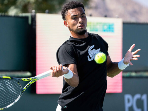 March 04, 2025 Arthur Fils from France during his practice session at the BNP Paribas Open in Indian Wells, CA.