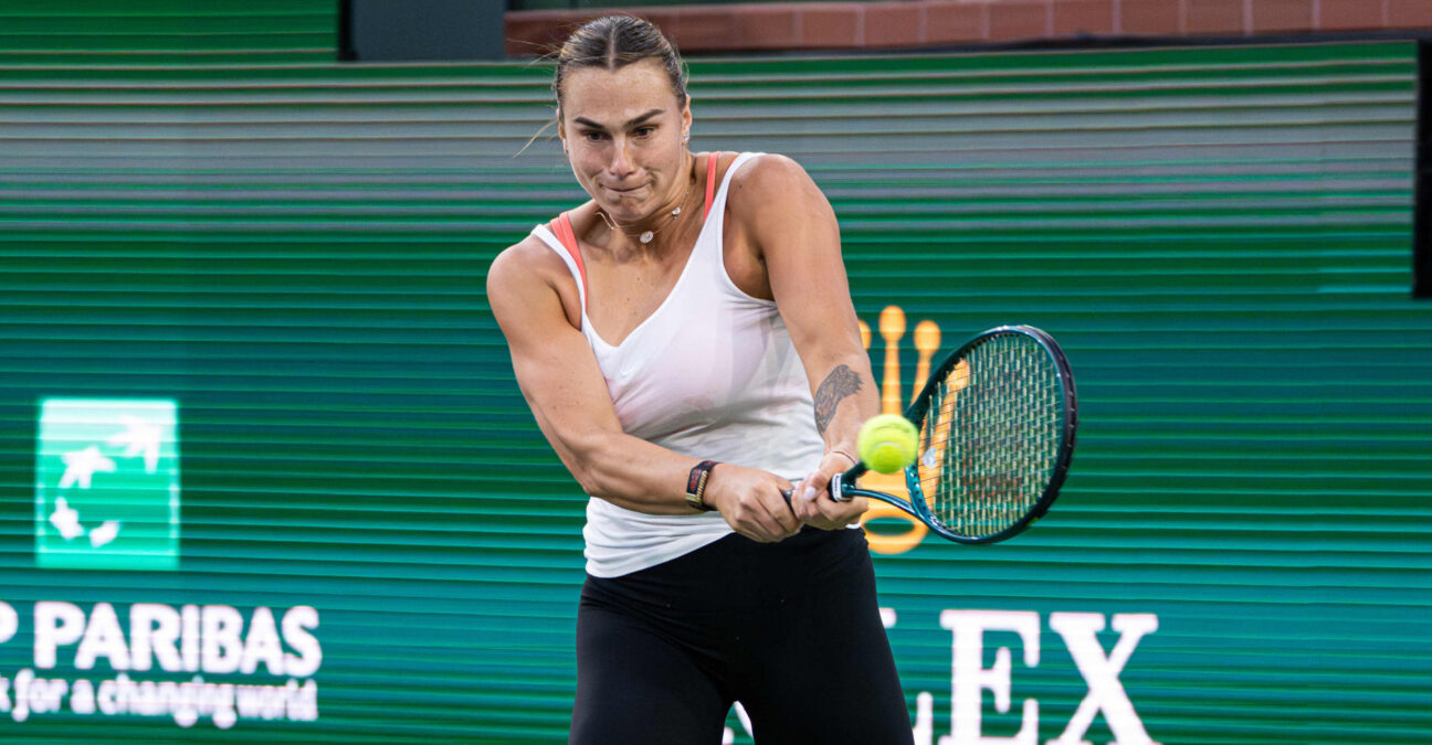 March 03, 2025 Aryna Sabalenka during her practice session at the BNP Paribas Open in Indian Wells, CA.