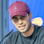 August 25, 2023, New York, New York, United States: Carlos Alcaraz of Spain speaks to press during US Open player media day ahead of start of tournament at Billy Jean King Tennis Center in New York