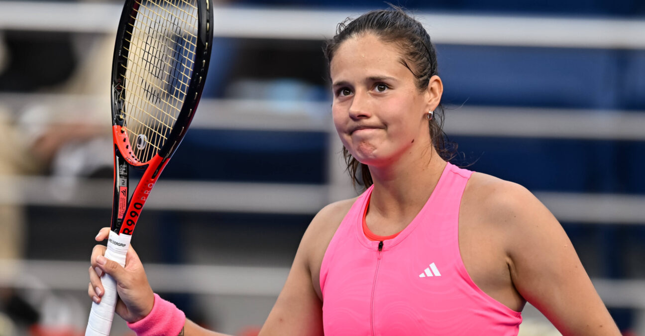 WTA, Tennis Damen QATAR OPEN TENNIS TOURNAMENT ROUND OF 64 Daria Kasatkina celebrates after winning in her round of 64 match against Polina Kudermetova ahead of the WTA Qatar TotalEnergies Open 2025 tennis tournament at the Khalifa International Tennis Complex in Doha, Qatar, on February 10, 2025.