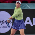 January 28, 2025, Linz, Upper Austria, Austria: Lulu Sun of New Zealand, returns with backhand to Sara Sorribes Tormo of Spain during the Upper Austria Ladies Linz - Womens Tennis, WTA500