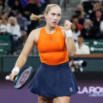 March 9, 2025: Mirra Andreeva reacts during her match against Clara Tauson (DEN) in round 3 of the BNP Paribas Open at Indian Wells Tennis Garden on March 09, 2025 in Indian Wells, California.