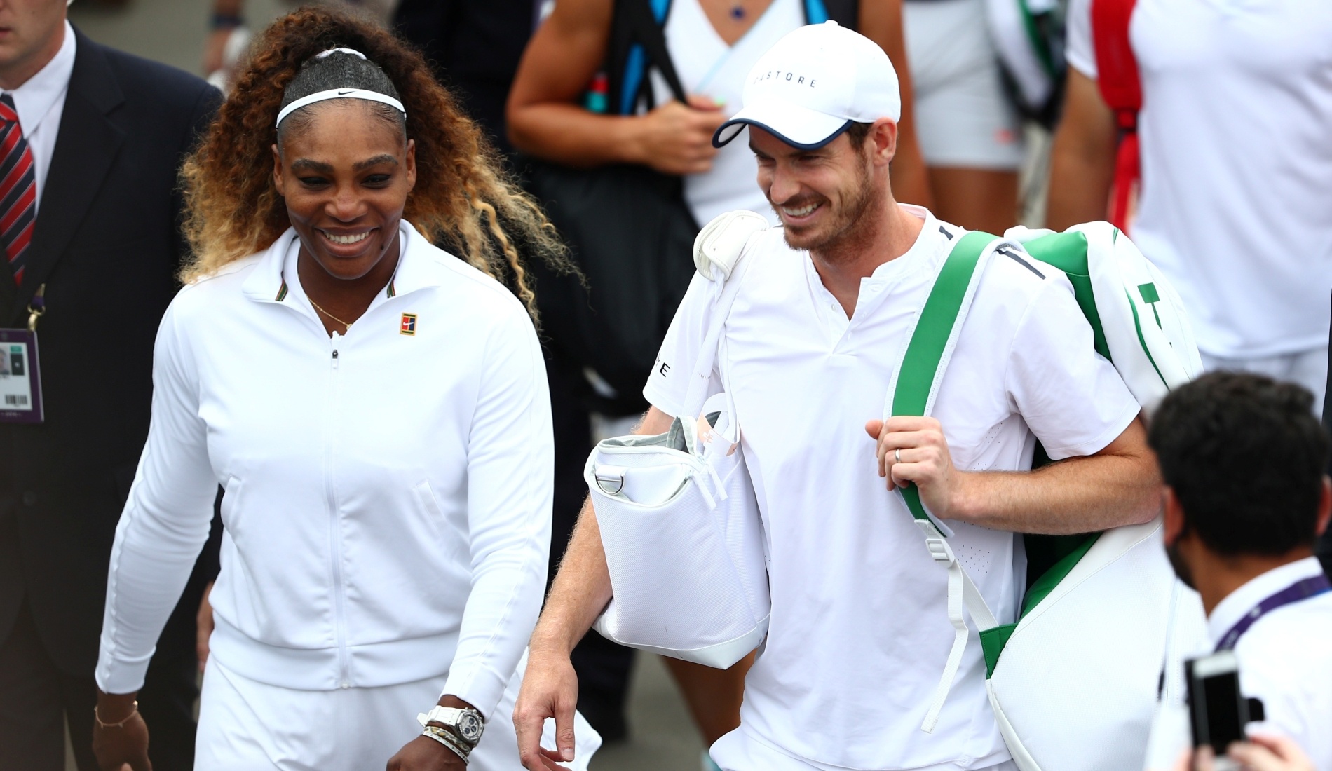 Serena Williams and Andy Murray playing mixed doubles at Wimbledon in 2019