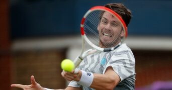 Queen's Club, London, Britain - June 19, 2021 Britain's Cameron Norrie in action during his semi final match