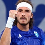 Stefanos Tsitsipas of Greece reacts during the Olympic Games