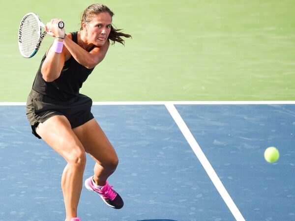 Daria Kasatkina (RUS) returns the ball during the first round WTA National Bank Open match on August 10, 2021 at IGA Stadium in Montreal, QC