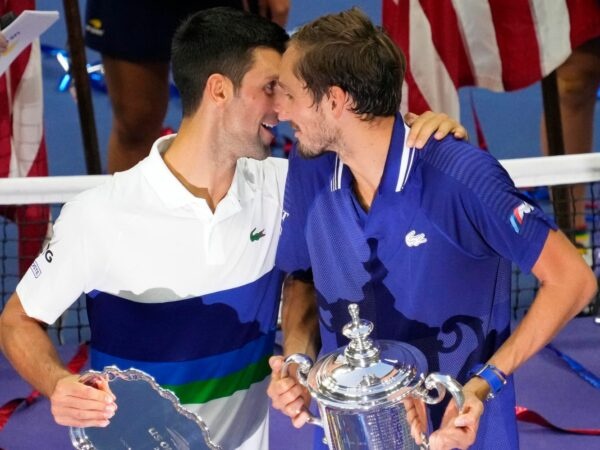 Novak Djokovic & Daniil Medvedev after the 2021 US Open Final