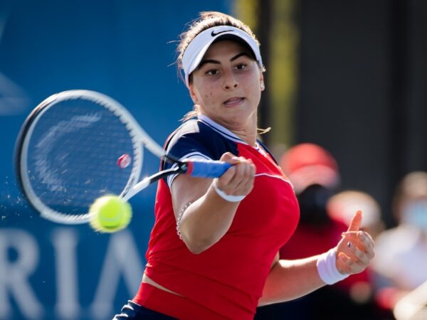 Bianca Andreescu in action during the second round of the 2021 Chicago Fall Tennis Classic WTA 500 tennis tournament