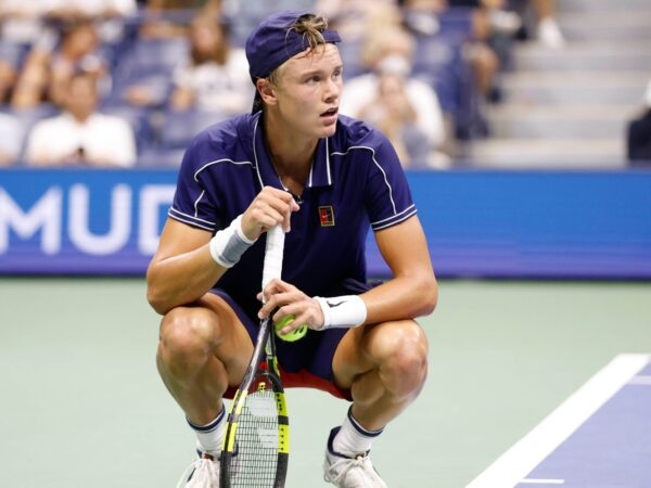 Holger Rune at the 2021 U.S. Open tennis tournament at USTA Billie Jean King National Tennis Center.