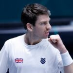 Britain's Cameron Norrie reacts during his match against France's Arthur Rinderknech in the Davis Cup