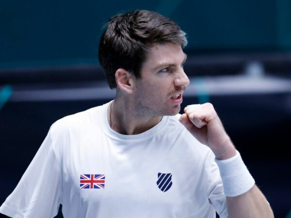 Britain's Cameron Norrie reacts during his match against France's Arthur Rinderknech in the Davis Cup