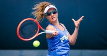 Nadia Podoroska of Argentina during practice ahead of the 2021 Western & Southern Open WTA 1000 tennis tournament