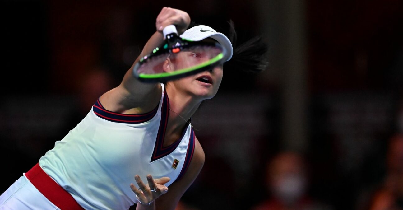 Britain's Emma Raducanu in action during her match against Romania's Elena-Gabriela Ruse at the Royal Albert Hall, London.