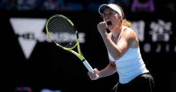 Danielle Collins of the United States in action during the fourth round at the 2022 Australian Open Grand Slam Tennis Tournament