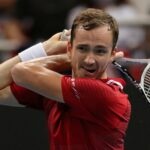 Russia's Daniil Medvedev in action during his group stage match at the ATP Cup
