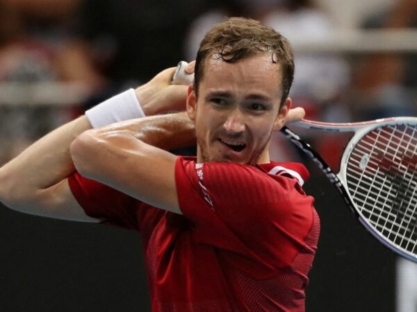 Russia's Daniil Medvedev in action during his group stage match at the ATP Cup