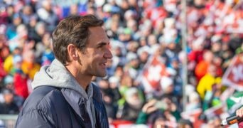 Roger Federer lors d'une apparition à l'occasion de la Coupe du monde de ski en Suisse