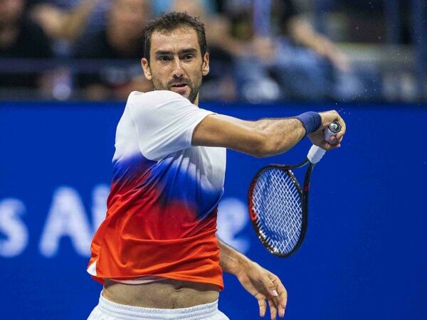 Marin Cilic palying a forehand during the US Open 2022