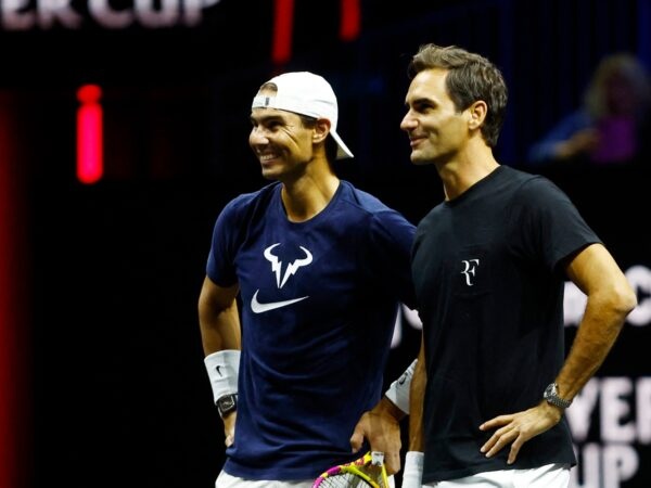 Rafael Nadal et Roger Federer à l'entraînement pour la Laver Cup 2022 © AI / Reuters / Panoramic
