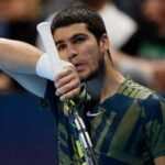 Carlos Alcaraz lost in his thoughts during his semi-final against Felix Auger-Aliassime at the Rolex Paris Masters 2022