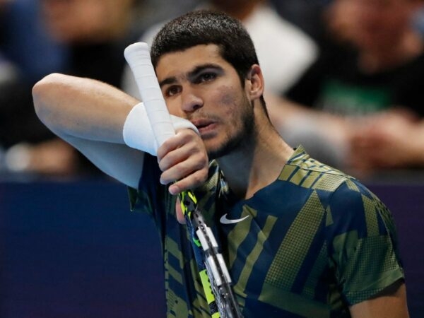 Carlos Alcaraz lost in his thoughts during his semi-final against Felix Auger-Aliassime at the Rolex Paris Masters 2022