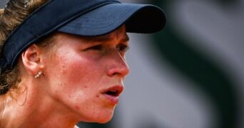 Jessika Ponchet waiting for a serve during a match at the French Open in 2022