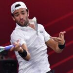 Matteo Berrettini hitting a forehand against Spaniard Roberto Carballes Baena at the Firenze Open in 2022