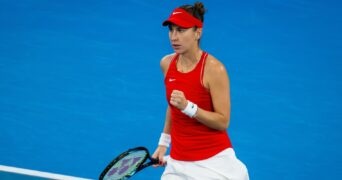 Belinda Bencic celebration victoire visière United Cup Brisbane 2023