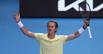 Sebastian Korda célébratrion Open d'Australie 2023