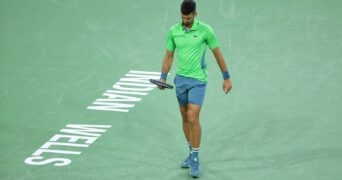 Novak Djokovic lors de sa défaite face à Luca Nardi à Indian Wells 2024