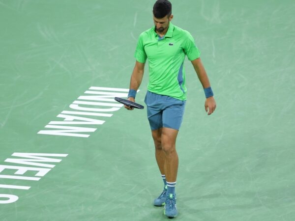 Novak Djokovic lors de sa défaite face à Luca Nardi à Indian Wells 2024