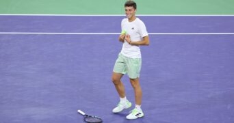 Luca Nardi après sa victoire face à Novak Djokovic à Indian Wells 2024