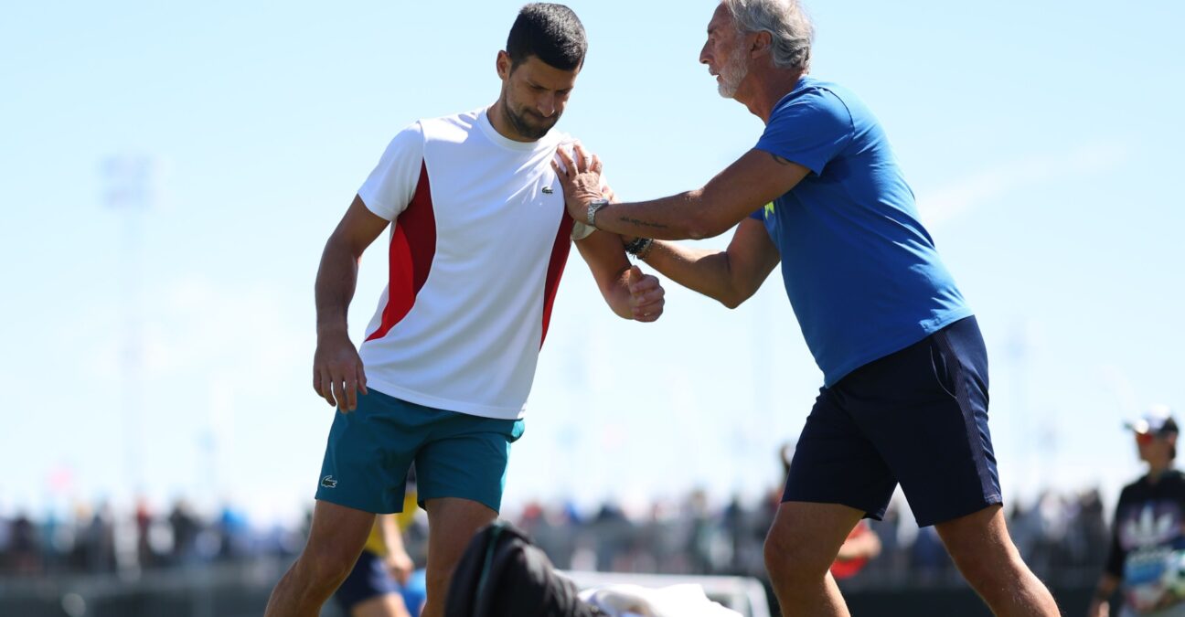 Novak Djokovic et Marco Panichi Indian Wells 2024 préparateur physique échauffement