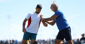 Novak Djokovic et Marco Panichi Indian Wells 2024 préparateur physique échauffement